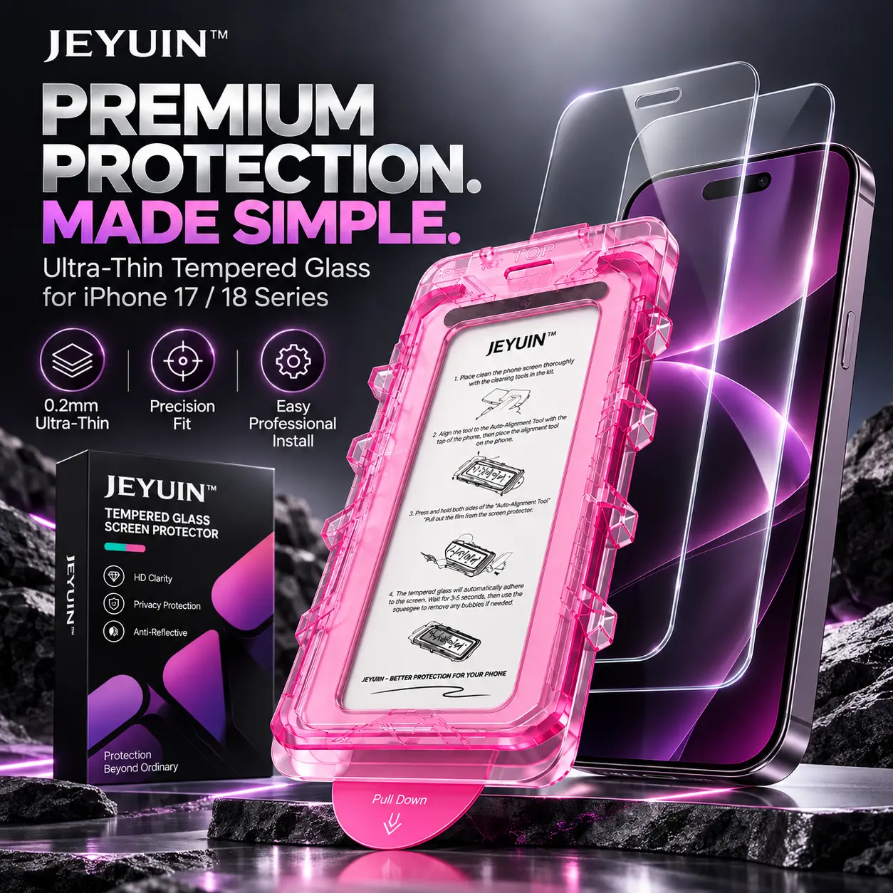 JEYUIN 0.2mm Ultra-Thin Premium Screen Protector for iPhone 17/18 Series, HD Clear / Privacy / AR Options, Dust-Free Auto-Alignment Kit, Smooth Touch, Precision Fit techvibes