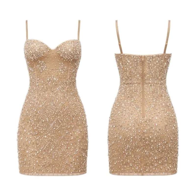 green gold dress Sparkly Sheath Spaghetti Straps Gold Mini Party Dresses with Tassel Red / 6 main image 1