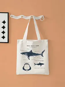 2026 new 3d stereoscopic printGREAT WHITE SHARKLarge-capacity canvas single-shoulder handbag, suitable for shopping, fitness and daily use. Foldable and reusable, an eco-friendly shopping bag