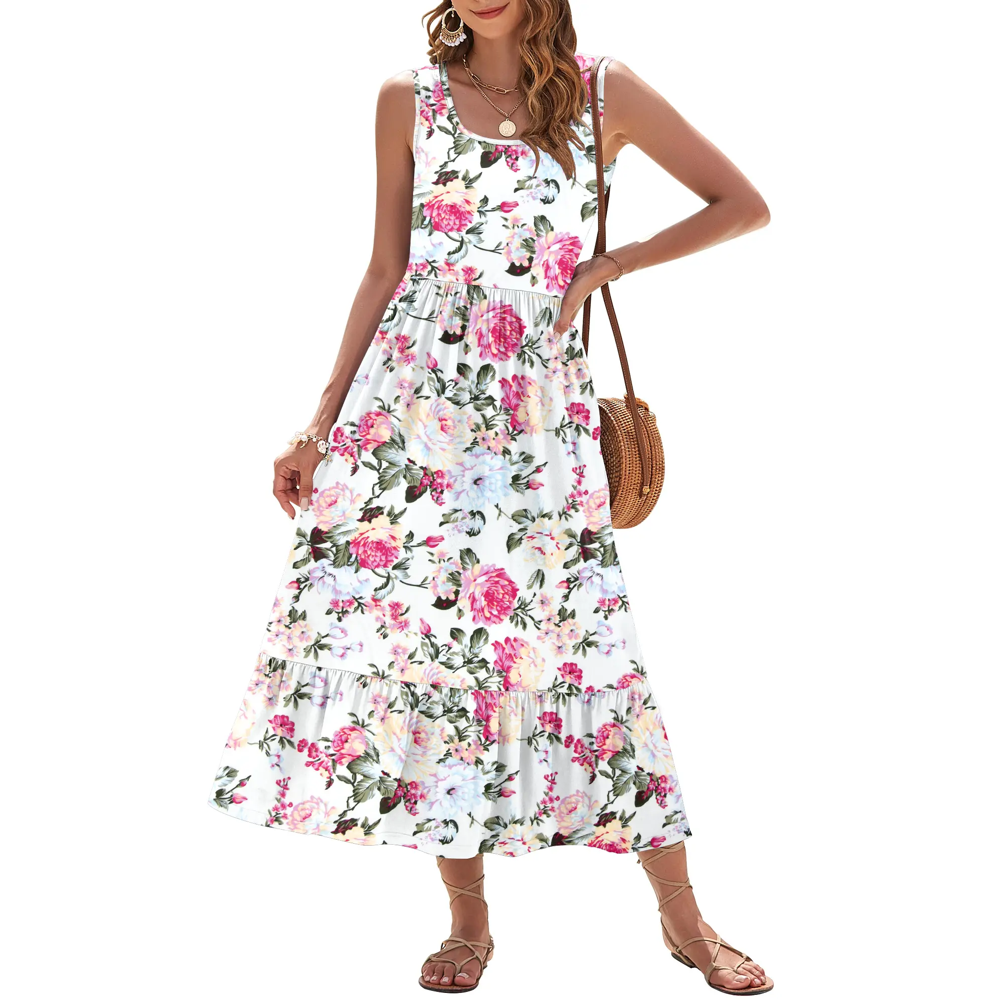 AUSELILY 2026 Womens Summer Dresses Sleeveless Maxi Dress Square Neck Casual Tiered Swing Dress with Pockets Summer Dress Sunshine Floral AUSELILY 2026 Womens Summer Dresses Sleeveless Maxi Dress Square Neck Casual Tiered Swing Dress with Pockets Summer Dress Sunshine Floral