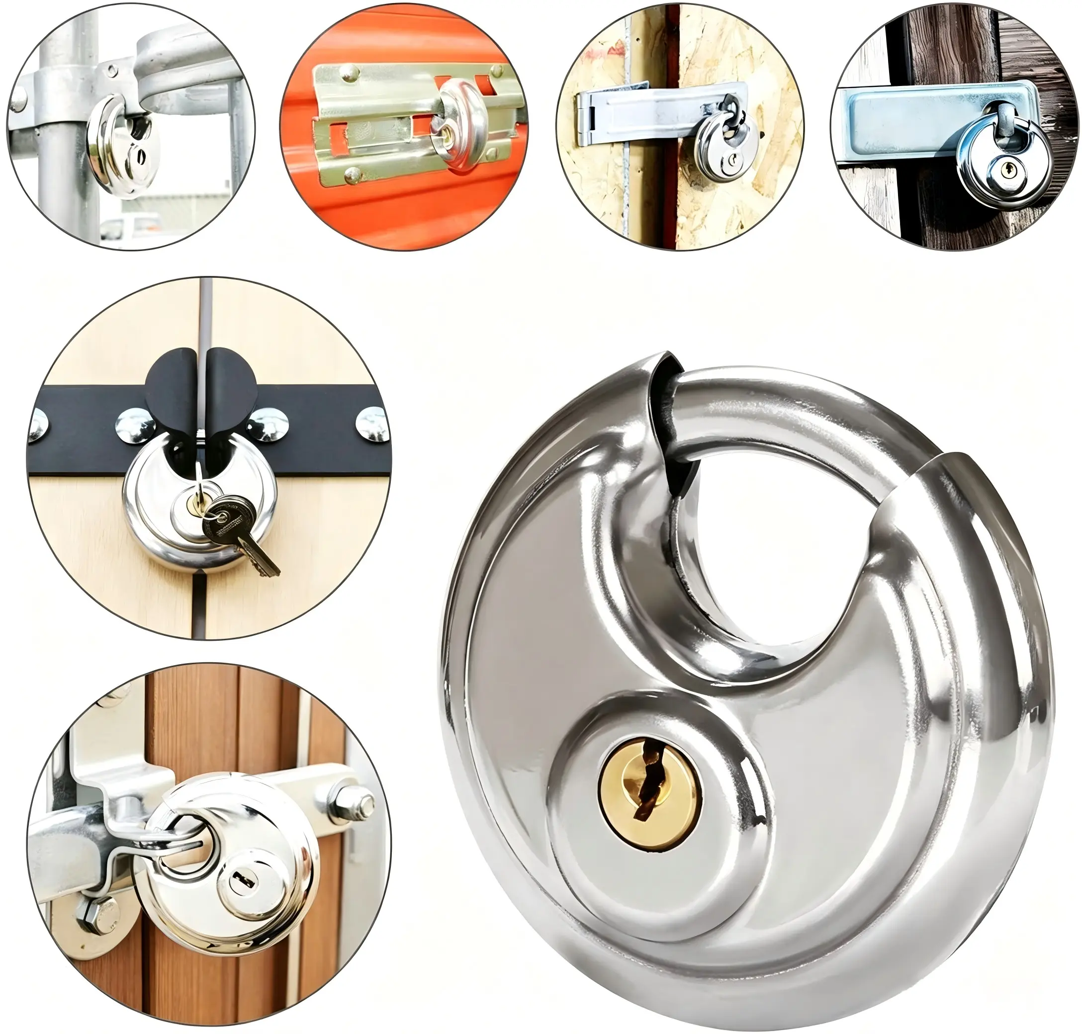 2-Pack Disc-Shape Metal Shackle Keyed Padlocks, Rustproof Anti-Cut High Security Heavy Duty Lock, Waterproof for Trailers, Storage Units, Gates and Outdoor Use