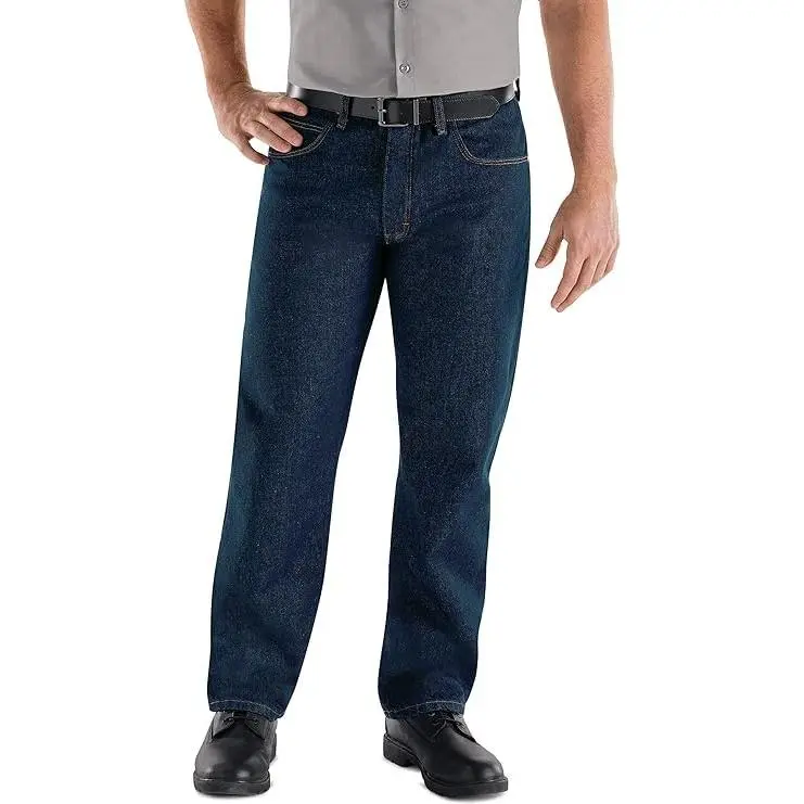 Men's Relaxed Fit Heavyweight Cotton Denim Jeans, Classic 5-Pocket Work Pants for Warehouse & Automotive Workers, Menswear, Us Size, Button, Five Pocket