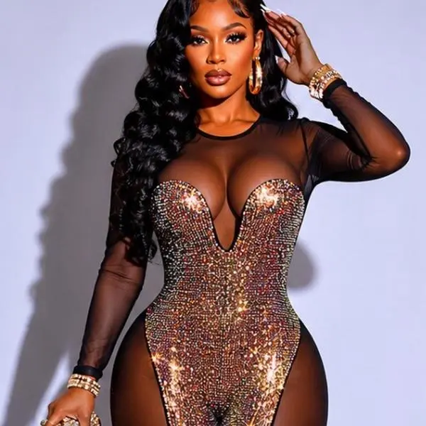 Billionaire Doll Illusion Mesh Jumpsuit Chic Elegance Womenswear