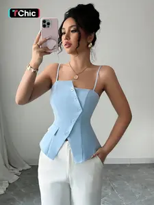 New Multicolor Asymmetric Halter Top, Stylish and Versatile, Office and Casual Wear, Waist Cinching Slimming Effect, Fashionable Sleeveless Tank Top Womenswear