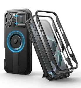 Dexnor Case for iPhone 16 15 14 13 12 Series, with Slide Camera Cover & Adjustable Kickstand & Built-in Screen Protector,Compatible with MagSafe Shockproof Bumper Cases Heavy-Duty Magnetic Protective Cover