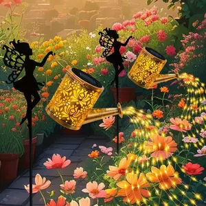 Solar Watering Can Lights,Garden Decor Solar Fairy Watering Lantern, LED Solar Fairy Outdoor String Lights, Star Shower Garden Light for Patio Path Tree Lawn Patio Path(with Hook)