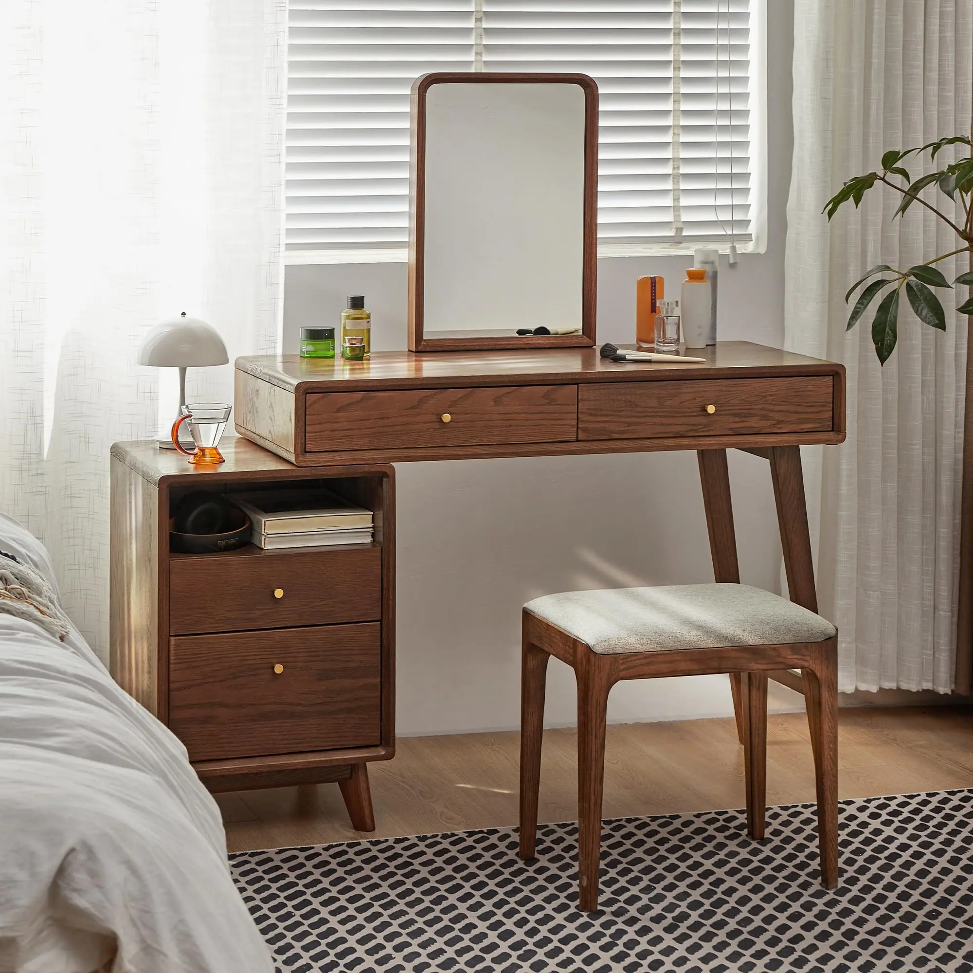 YESWOOD Extendable Vanity Desk with Dresser, Oak Wood Makeup Table for Girls, Study Desk and Vanity Set for Bedroom, Barthroom (No Chair and No Mirror)
