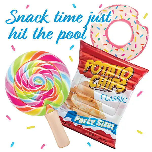Tasty Pool Floats Bundle - Potato Chips, Raindow Donut and Lollipop