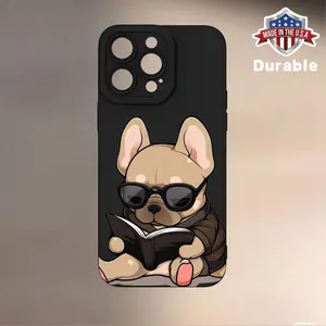 Classic French bulldog pattern, durable and stylish, high-quality protective mobile phone case, suitable for Iphone16/15/14/13PLUS/PROMAX, black simple and advanced, shockproof, lightweight, TPU material Smartphone Protector Cover Protection