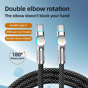 240w Data Cable Extended Dual Type-C, 180° Rotating Head, Braided Material Charging Line for iPhone 17/16/15 Series, Huawei Honor Xiaomi