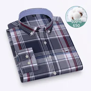 Business Casual Cotton Oxford Spinning Plaid Long Sleeve Shirt Men's Classic Striped Long Sleeve Top