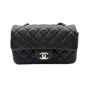 Pre-owned CHANEL Lambskin Crossbody Bags Classic Flap Mini Grey Quilted Bag With Gold Buckle(29***86) CC1575