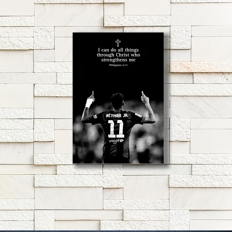 1PC Framed 2D Graphic Design Neymar Football Poster - Suitable for Bedroom, Office, Living Room, Cafe, Bar, Dorm - Fan Inspiration Gift Motivational Football Theme Decoration - Perfect for Football Lovers, Ornaments, Decor, Decoration