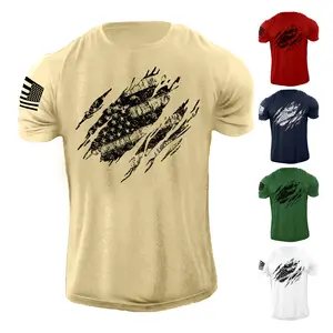USA Flag Military Patriotic Graphic Tee for Men - 100% Cotton - Fabric, Menswear Casual Crewneck Shortsleeve Soft Streetwear T-Shirt