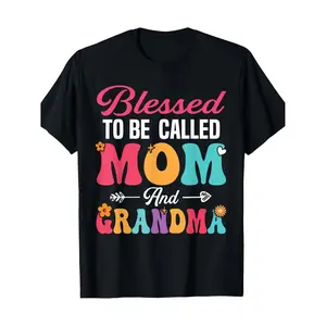 Women's Plus Size Funny "Blessed to Be Called Mom & Grandma" Short Sleeve Crew Neck Top - 100% Matching Casual Streetwear Outfit for Ladies, Spring Summer Wear, Mother's Day Gift summerwins