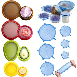 Fresh Guard - Set of 4 Reusable Storage Containers for Fridge - Anti-Oxidation - Avocado Saver and Tomato Holder + 6 Reusable Silicone Stretch Lids - Airtight, Leak-Proof for Bowls, Jars, Cans
