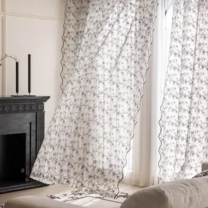 French-style vintage black no-drill embroidered bay window floor-to-ceiling small window curtains for living room and bedroom, black and white sheer curtains