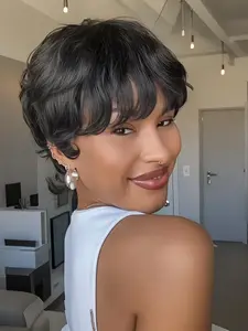 100% Real Human Hair Wig | Pixie Wigs | Full Machine-Made Pixie Cut | Natural Color, Short Style | Perfect for Daily Wear, Parties & Events | Breathable Lining for Extra Comfort!