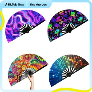UV Glow Rave Fan Bamboo Folding Clack Hand Fan for Men Women Decor Gift Party Disco Dance Pride Festivals Accessory fans for line dancers Cozyvibes Flower Design Led