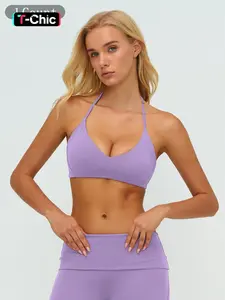 Cross-Border Fleece Yoga Bralette Halter Backless Tight-Fitting Sports Bra, Workout Bras, Running Fitness Top for Women, Comfortable Workout Wear