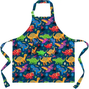 Aprons for  Girls Rainbow Unicorn Apron  Kitchen Chef Aprons Smock (Green+Dinosaur, Small,3-5Years)