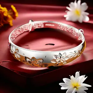 Silvery S999 Bracelet, Sterling Silver Bracelet, Women'S Push-Pull Bracelet, Mother Style, Adjustable Size, Mother'S Day Gift, Silvery.