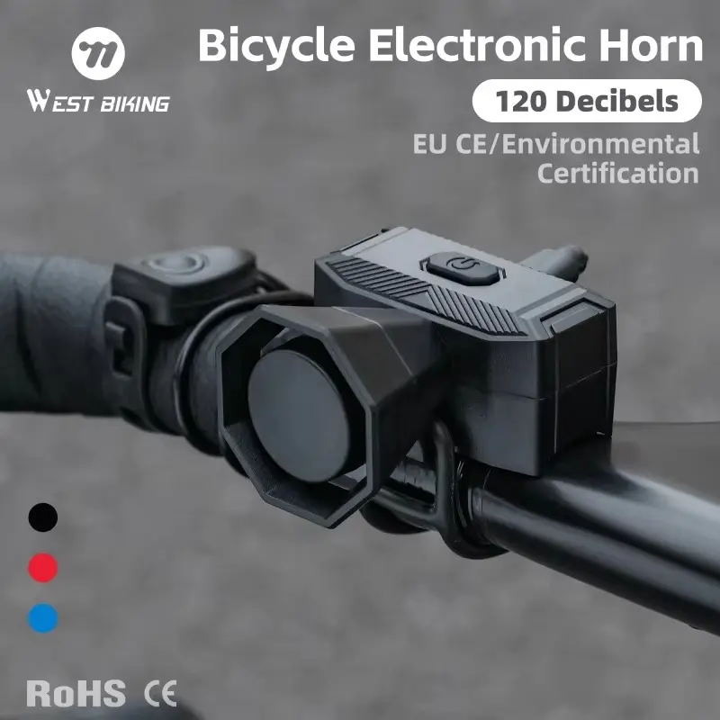 WEST BIKING Bicycle Bell. Certificated 120db Loud Bicycle Electronic Horn, 5 Modes Rechargeable Waterproof ABS Material Bicycle Remote Control Bell Outdoor Cycling Accessories
