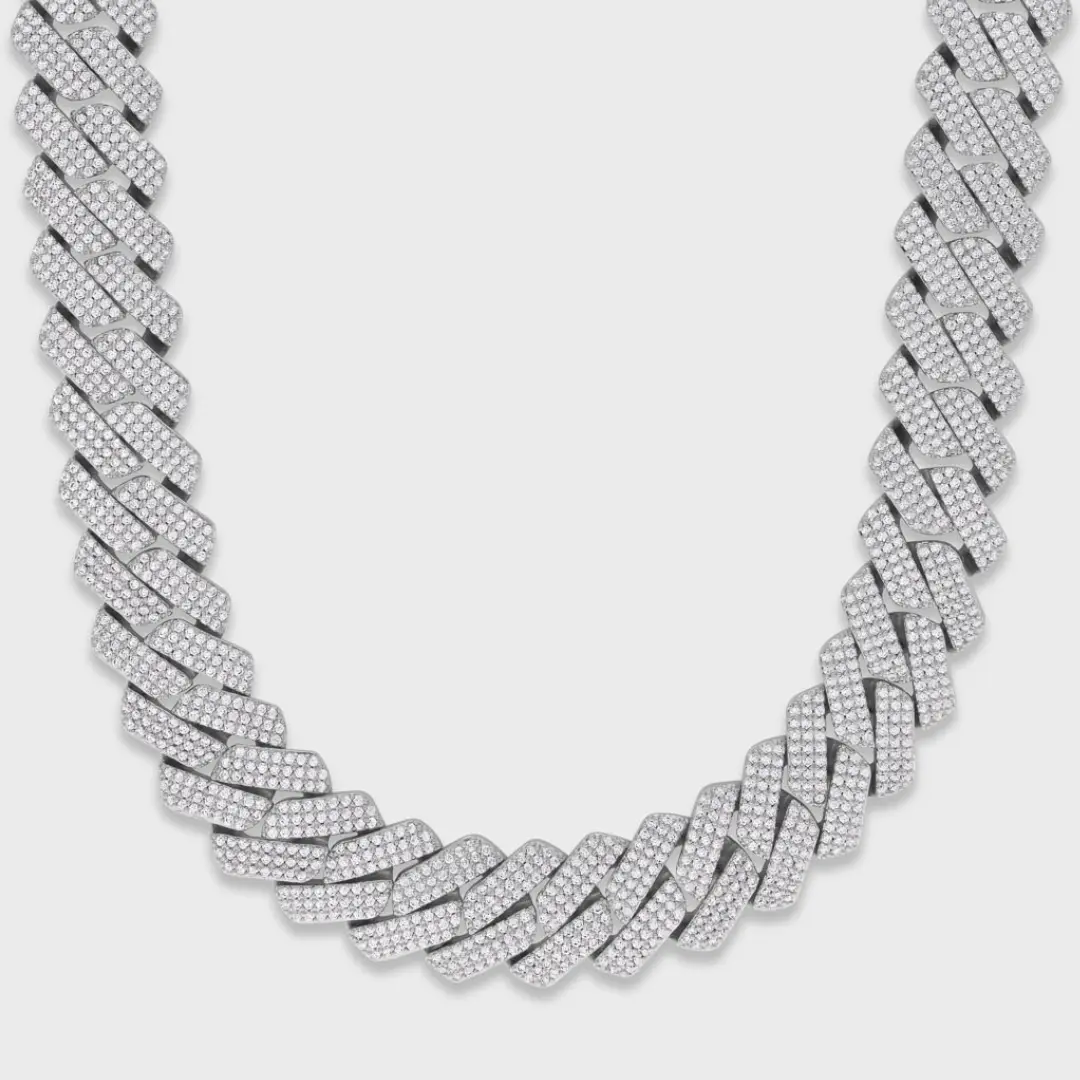 Silver-Tone Chunky Chain Necklace, 20mm Cuban Link Chain with Hand-Set Sparkling Rhinestones, Bold Statement Jewelry for Daily or Evening Wear, Sparkling Stone, Chain & Link