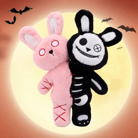 30cm/11.81in Halloween Double Headed Rabbit Stuffed Plush Toy Halloween Long Ear Bunny Stuffed Animals Plushies Halloween Zombie Rabbit Plush Doll Halloween Skeleton Rabbit Toy Soft Cuddly Gift Stuffed Animal Gifts Ideal Holiday Christmas Gift