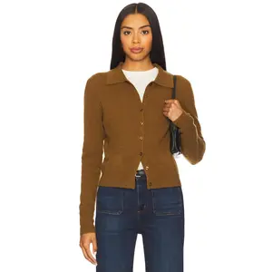 White + Warren Cashmere Collared Cardigan in Golden Brown