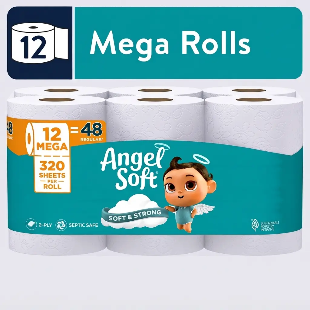 Angel Soft 2-Ply Toilet Paper 12 Mega Rolls 320 Sheets Per Roll Soft Strong Septic Safe Bath Tissue For Bathroom