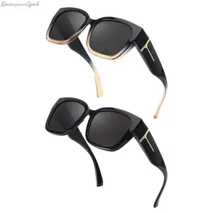 2-Pack Unisex Polarized Fit Over Sunglasses, Mirrored Rectangular Frame with UV400 Anti-Glare Protection, Wear Over Prescription Glasses, Durable Shades for Driving, Outdoor Sports & Daily Use