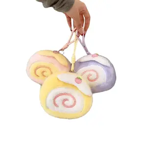 Cute Cake Roll Plush Zipper Coin Purse, Strawberry Charm Keychain Wallet, Portable Mini Storage Pouch for Lipstick, Earbuds & Coins