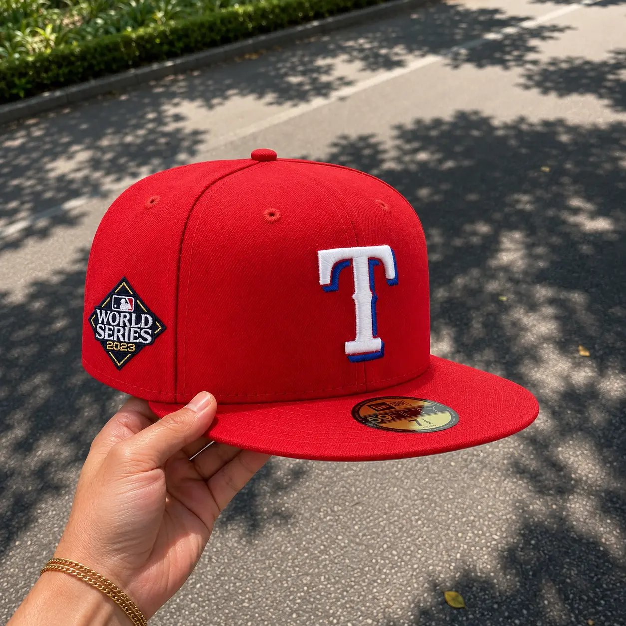 Texas Rangers New Era Red 2023 World Series Side Patch 59FIFTY Fitted Collectible Sports Hat