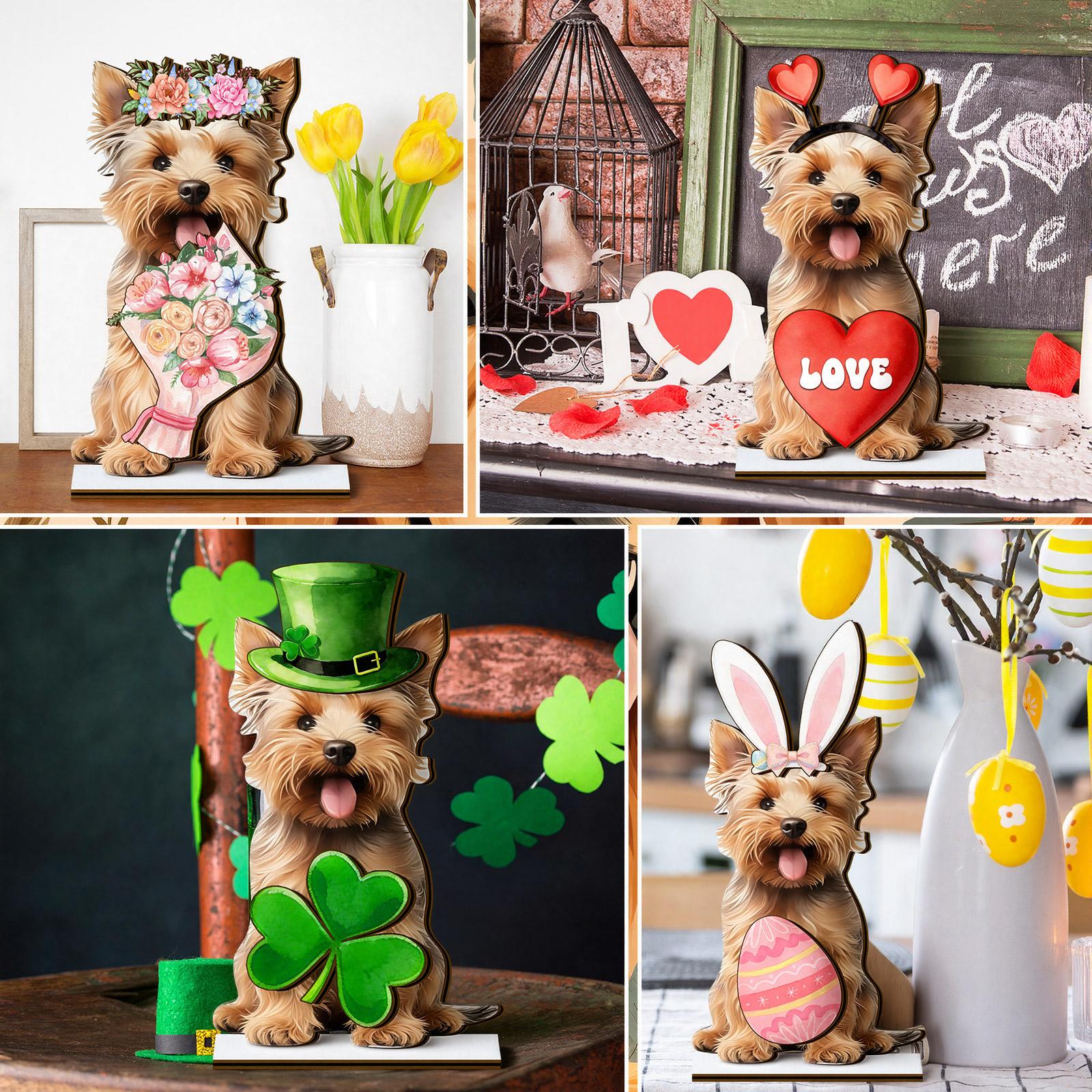 Cute Animals Sign Gift Cat Wooden Sign Desk Decor Golden Retriever Cat Labrador Dachshund Highland Cow Interchangeable Ornaments with Magnet Detachable Hats for Summer Holiday Seasonal Birthday Party, Gift for Pet Owning Families and Animal Lovers