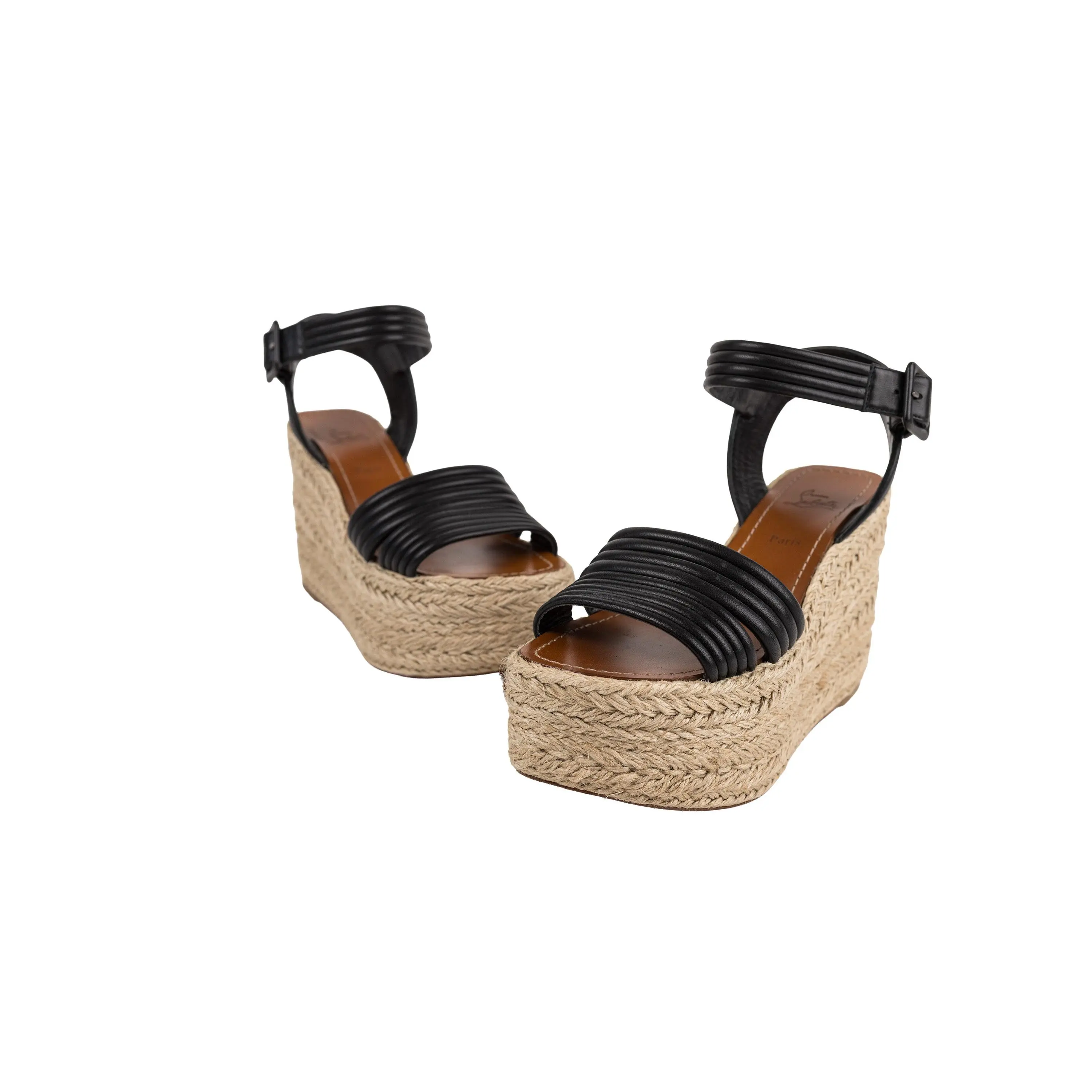 Christian Louboutin Black Leather Platform Espadrille Size 36