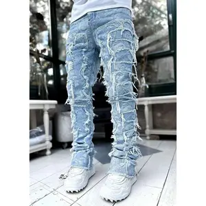 Regular Fit Stacked  Distressed Patch Jeans
