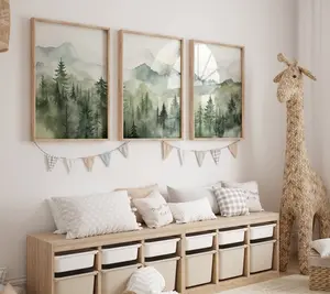 3 Piece Wall Art Prints Sage Green Pine Forest Mountain Landscape Nursery Wall Decor Print Abstract Nature Wall Set Home Decor |Frameless Poster