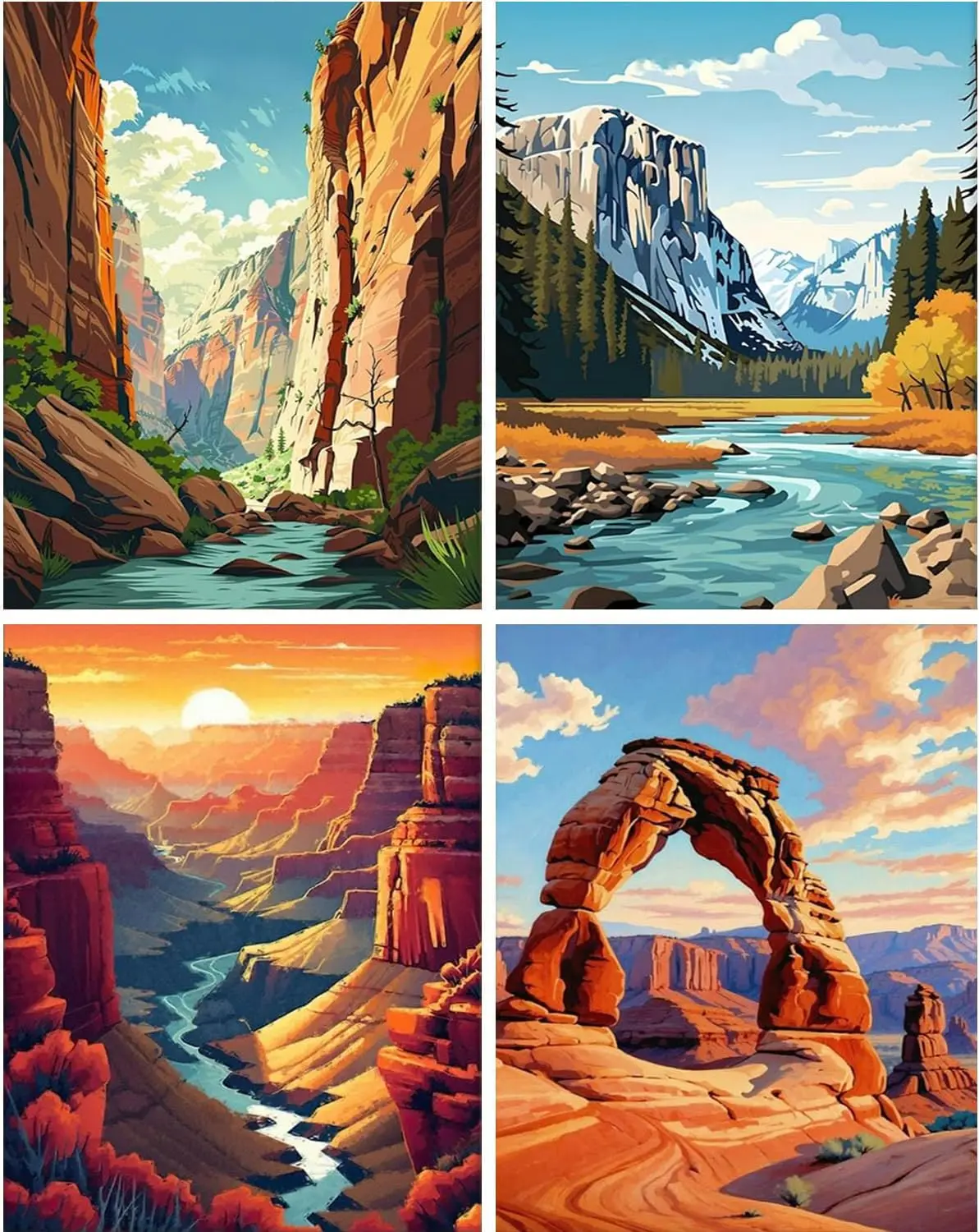 4 Pack Diamond Painting Art Kits 5D National Park Diamond Painting DIY Landscape Diamond Painting for Adult Round Full Drill Diamonds Kit Home Decor