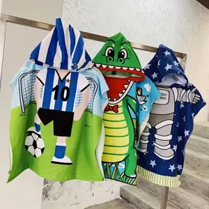 1pc Kid's Cartoon Pattern Hooded Bath Towel, Absorbent Cute Surf Poncho With Hood For Girls & Boys, Quick-drying Wetsuit Changing Robe, Beach Accessories, Bathroom Supplies