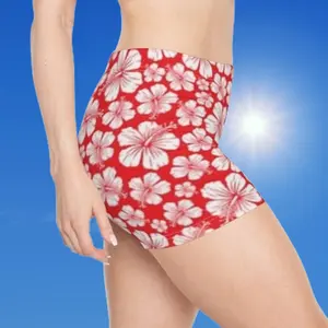 Hibiscus Floral Women's Swim Shorts - Red Tropical AOP