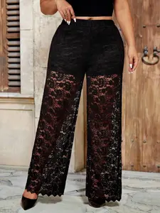 Elegant Plus Size Women's Lace Sheer Pants, Fashionable Party Wear, Stylish and Precious Design, Perfect for Special Occasions