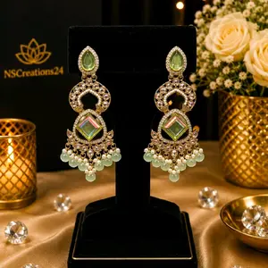 Beautiful Chandelier Statement Earrings in Polki and AD Stones for Elegant Look