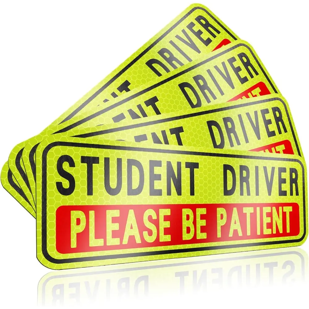 4 PCS Student Driver Magnet For Car, Please Be Patient Funny Magnetic Student Driver, New Driver Safety Warning Bumper Sticker Signs, Reusable Movable Rookie Driver Reflective Magnets Stickers