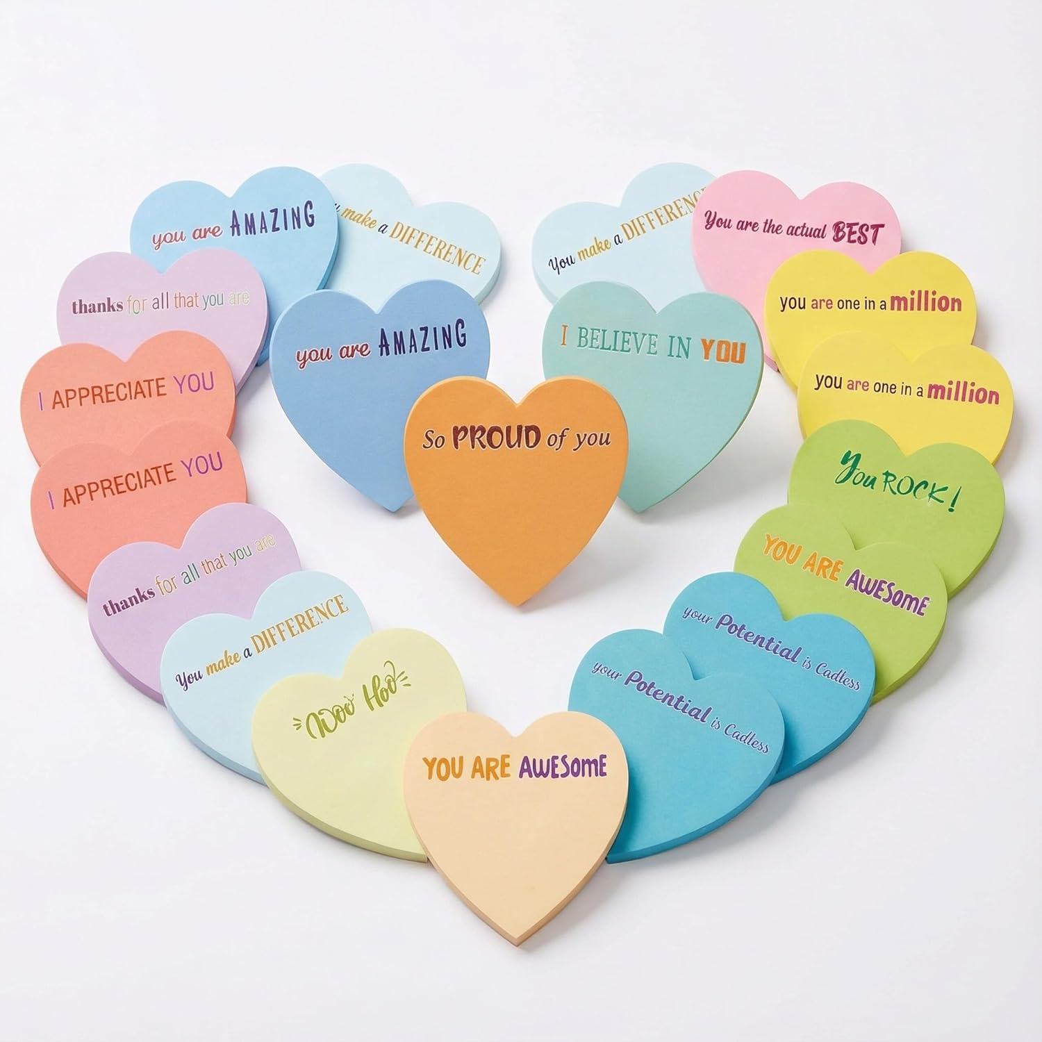 Easter Gift 24pcs Heart Sticky Notes with Motivitational Quotes Inspirational Sticky Paper Sticky Love Paper Notepads for Office Supplies School Stastionery, Thank You Sticky Notes Teacher Appreciation Gift for Student Teacher, Inspirational Messages