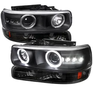 1999-2002 Chevrolet Silverado/ 2000-2006 Tahoe Suburban Dual Halo Projector Headlights w/ Bumper Lights (Matte Black Housing/Clear Lens)