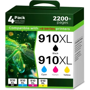 910XL 8015e 8025e 910 Ink Cartridges  for  910XL Ink Cartridges Combo Pack Work with OfficeJet 8015e 8022e OfficeJet Pro 8025e 8028e 8035e (Black, Cyan, Magenta, Yellow, 4 Packs)
