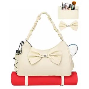 WOLT Beige Gym Bag For Women -Yoga Sports Mat Bag with Shoe Compartment,Women's Overnight Travel Backpack with Yoga Mat Holder and Wet Pocket,Fitness Bags with Yoga Mat Fastener Trainer Bag