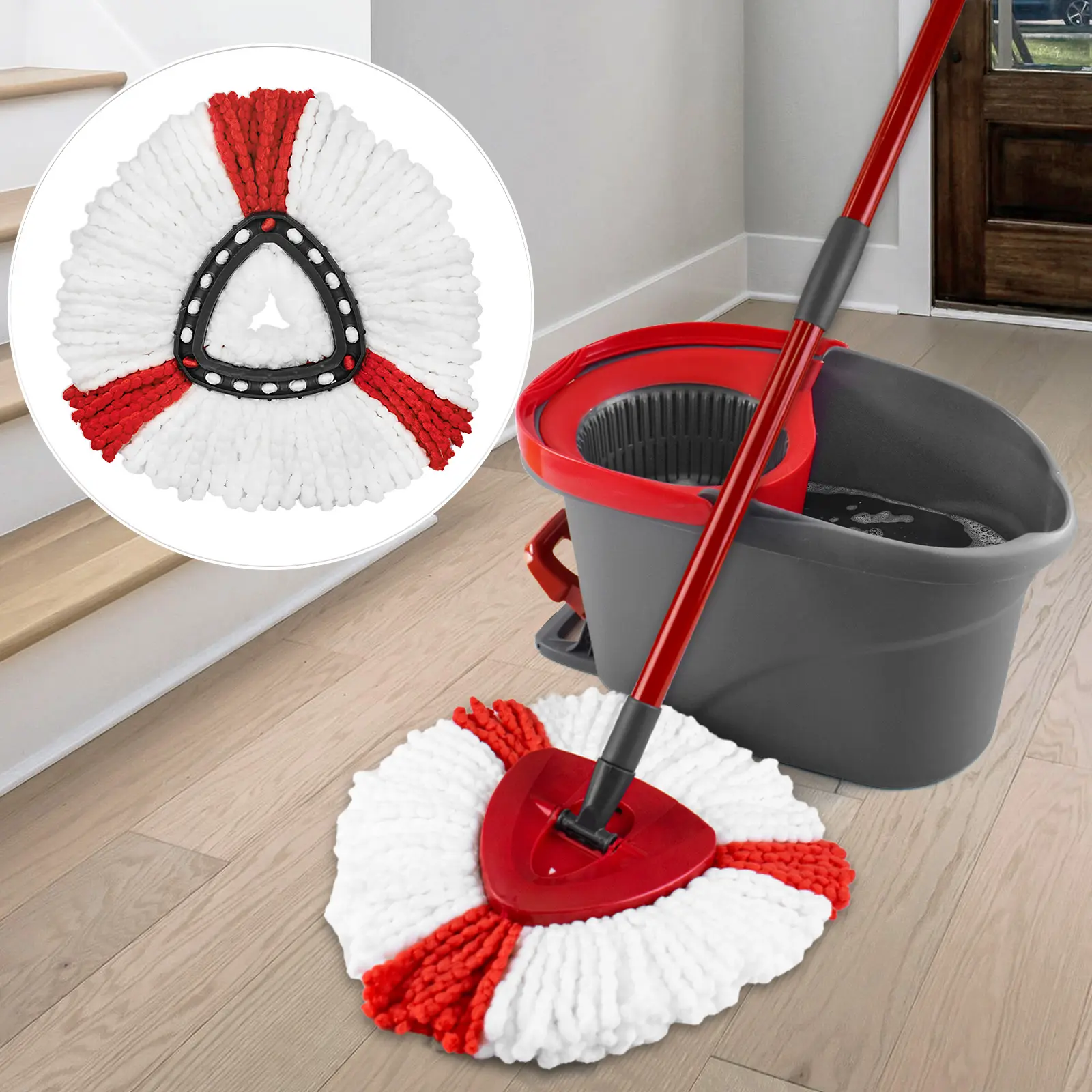 1/2/4Pcs Vlieda Replacement Heads for O-Cedar/Vileda Easywring Spin Mop, Fits Vileda 1-Tank System, Microfiber Cloth, Kitchen & Bathroom Cleaning Supplies, Spin Mop Replacements, Mop Head Refills