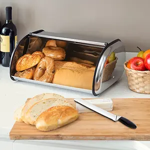 Bread Box for Kitchen Counter, Stainless Steel Roll Top Bread Bin, Sliver Bread Storage Holder with Lid, Large Capacity Bread Keeper,13Inches